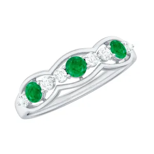 Emerald and Diamond Wedding Anniversary Band Ring