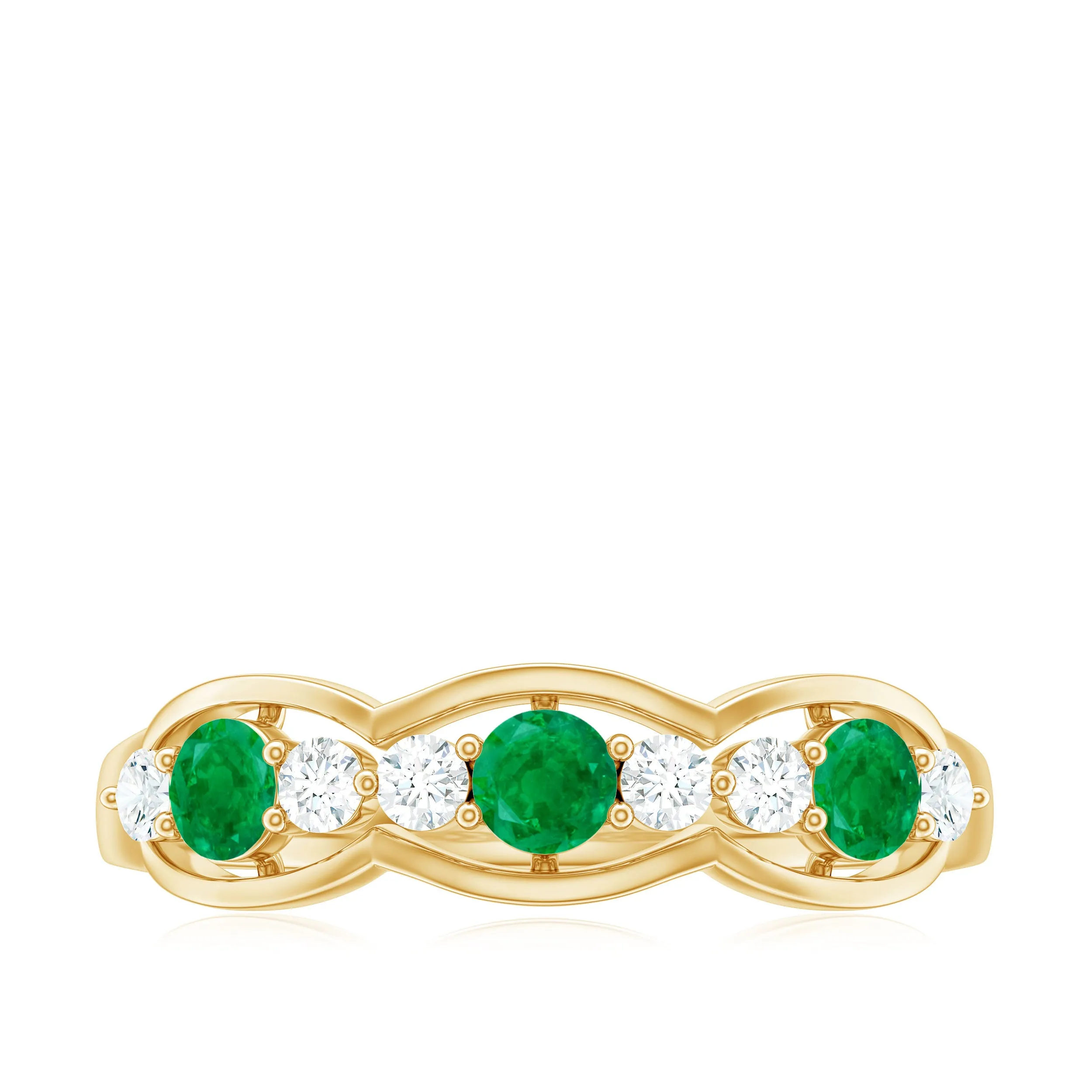 Emerald and Diamond Wedding Anniversary Band Ring