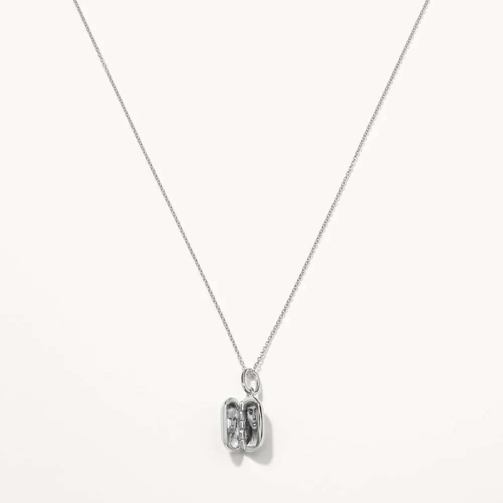 Engravable Rectangle Locket Necklace in Silver