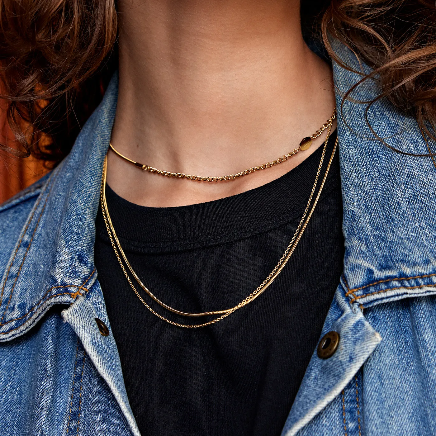 Essentielle Double Chain Necklace, Gold Colour