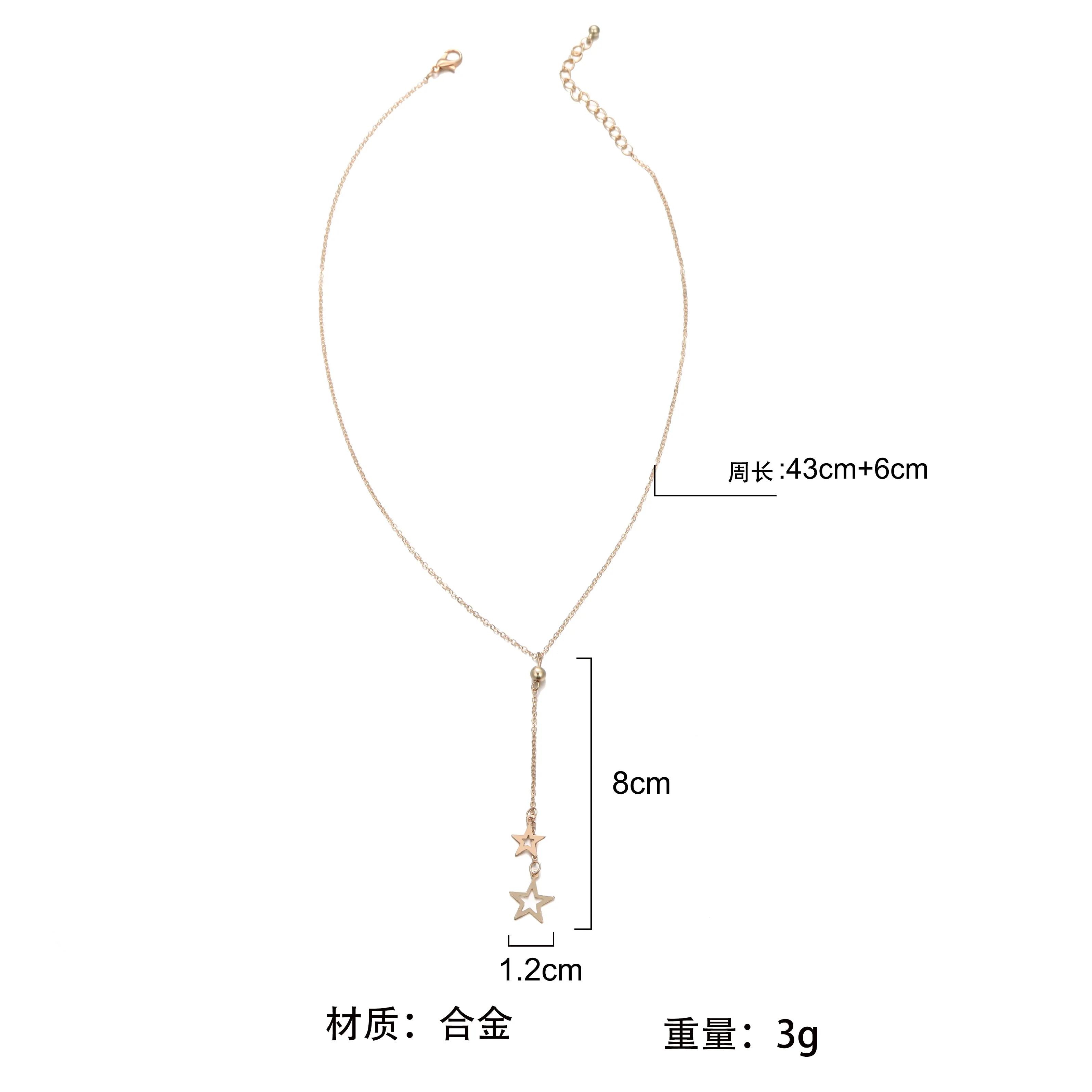 Fashion Popular Simple Gold five-pointed Star Pendant Charm Necklace Clavicle Chain Necklace