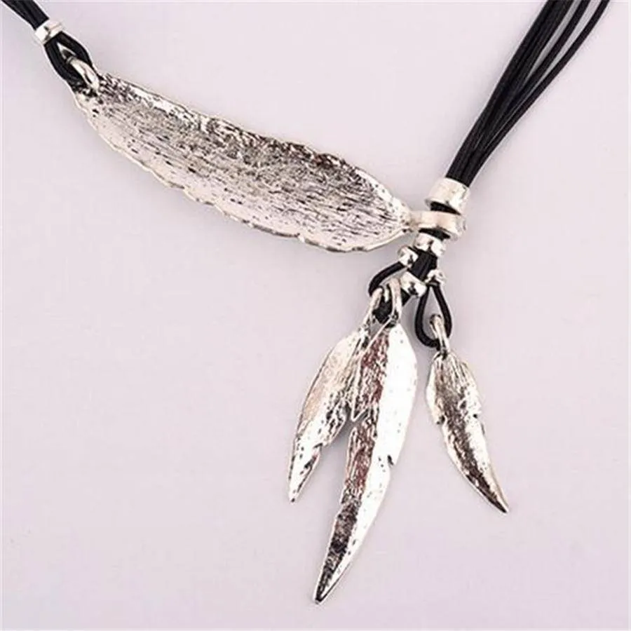 Feather Necklaces Rope Leather Vintage Statement Necklace