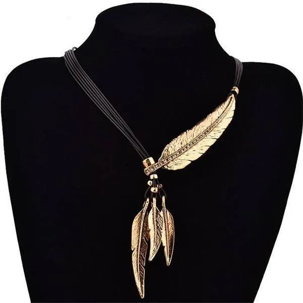 Feather Necklaces Rope Leather Vintage Statement Necklace