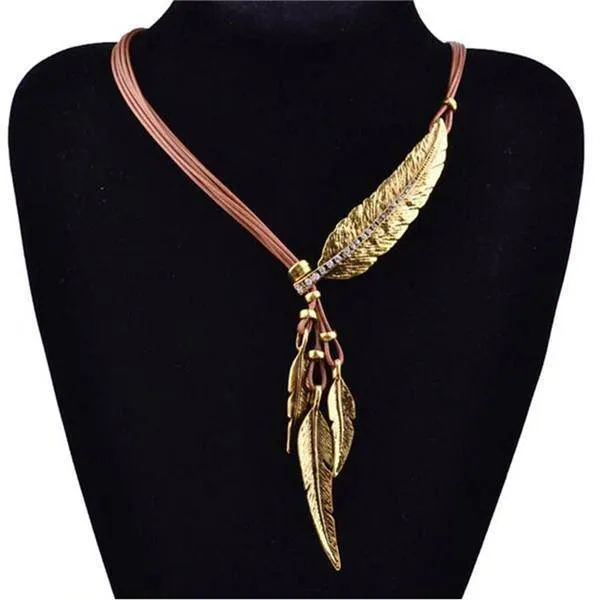 Feather Necklaces Rope Leather Vintage Statement Necklace