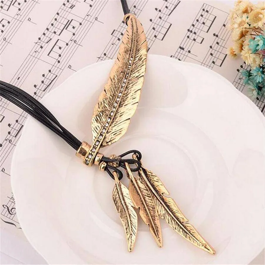 Feather Necklaces Rope Leather Vintage Statement Necklace