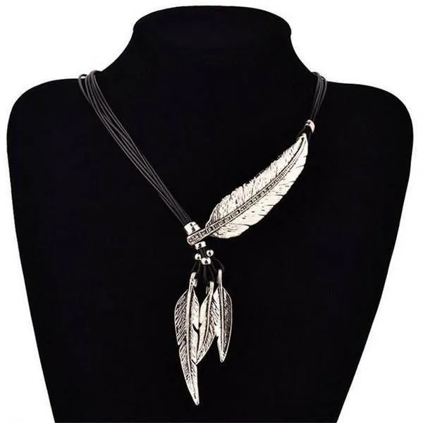 Feather Necklaces Rope Leather Vintage Statement Necklace