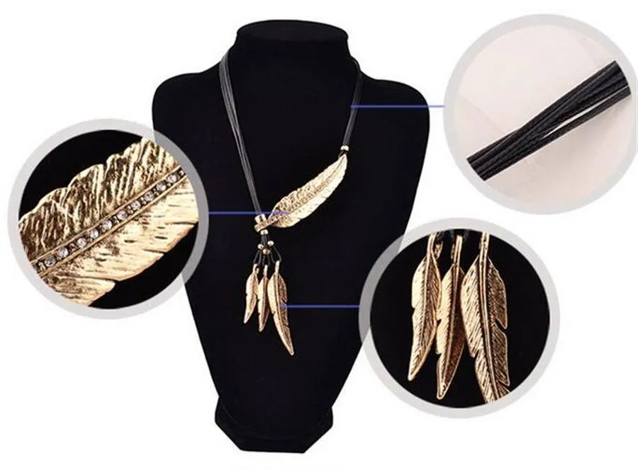 Feather Necklaces Rope Leather Vintage Statement Necklace