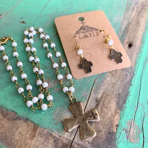 Fleur-de-lis Cross Necklace and Earrings