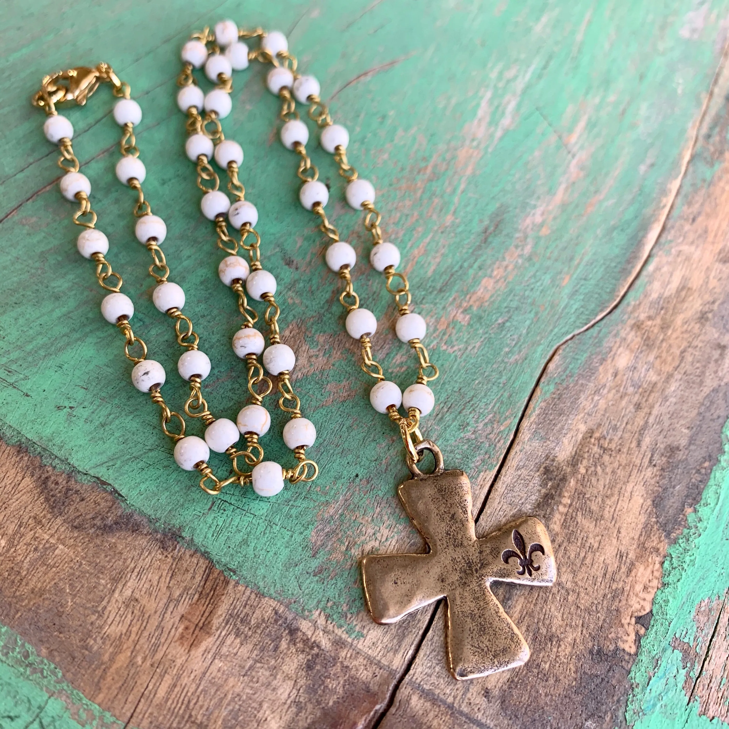 Fleur-de-lis Cross Necklace and Earrings