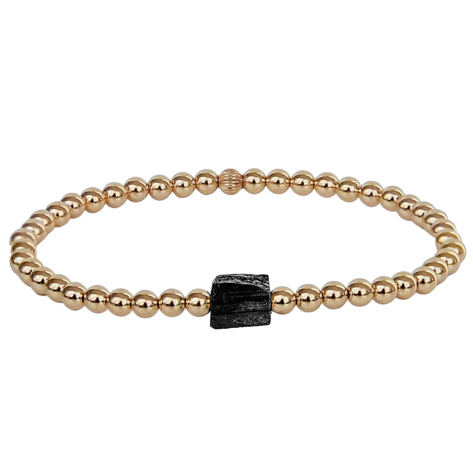 Gold Beaded Bracelet | Black Tourmaline