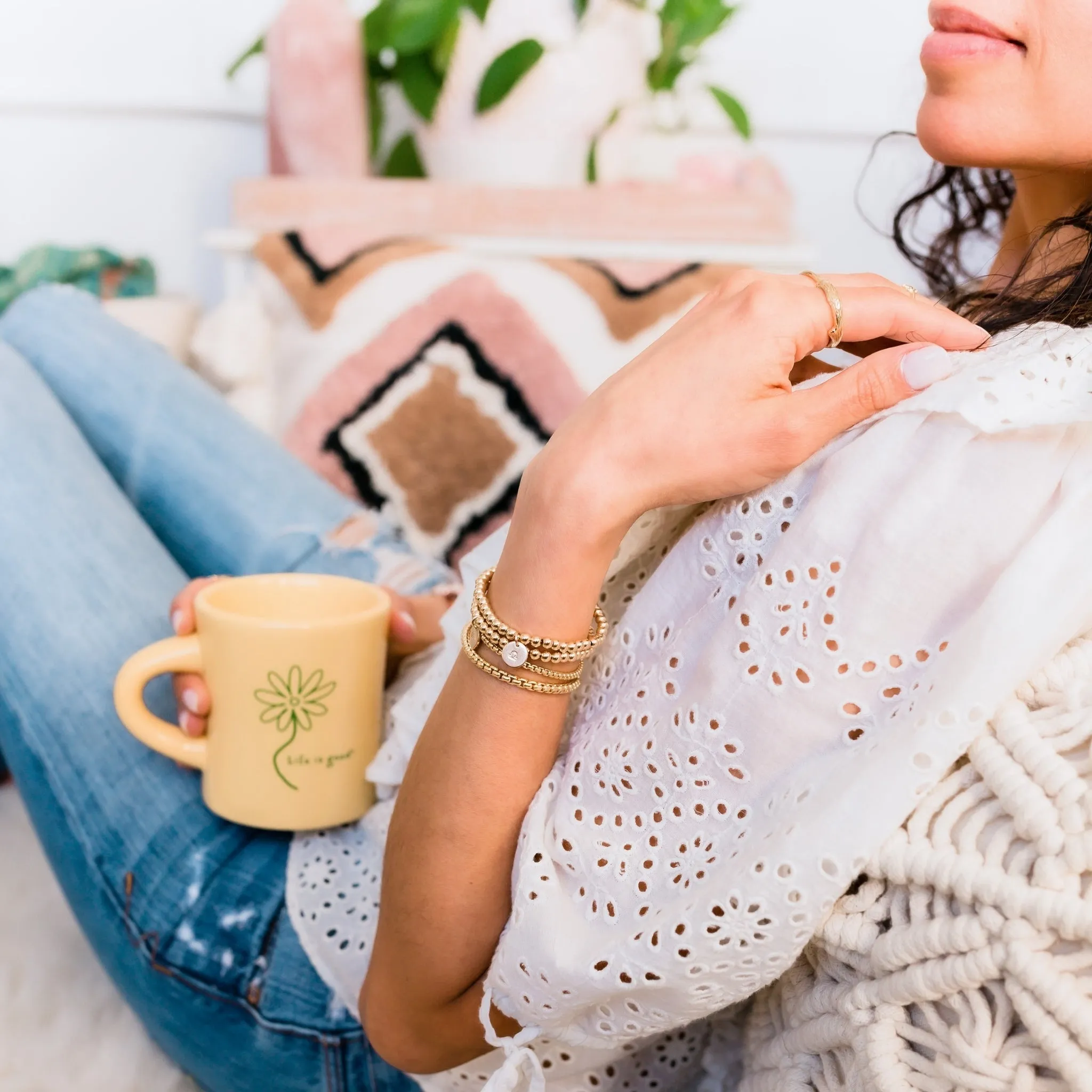 Gold Beaded Bracelet | Initial