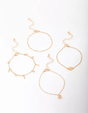 Gold Leaf Charm Bracelet 4-Pack