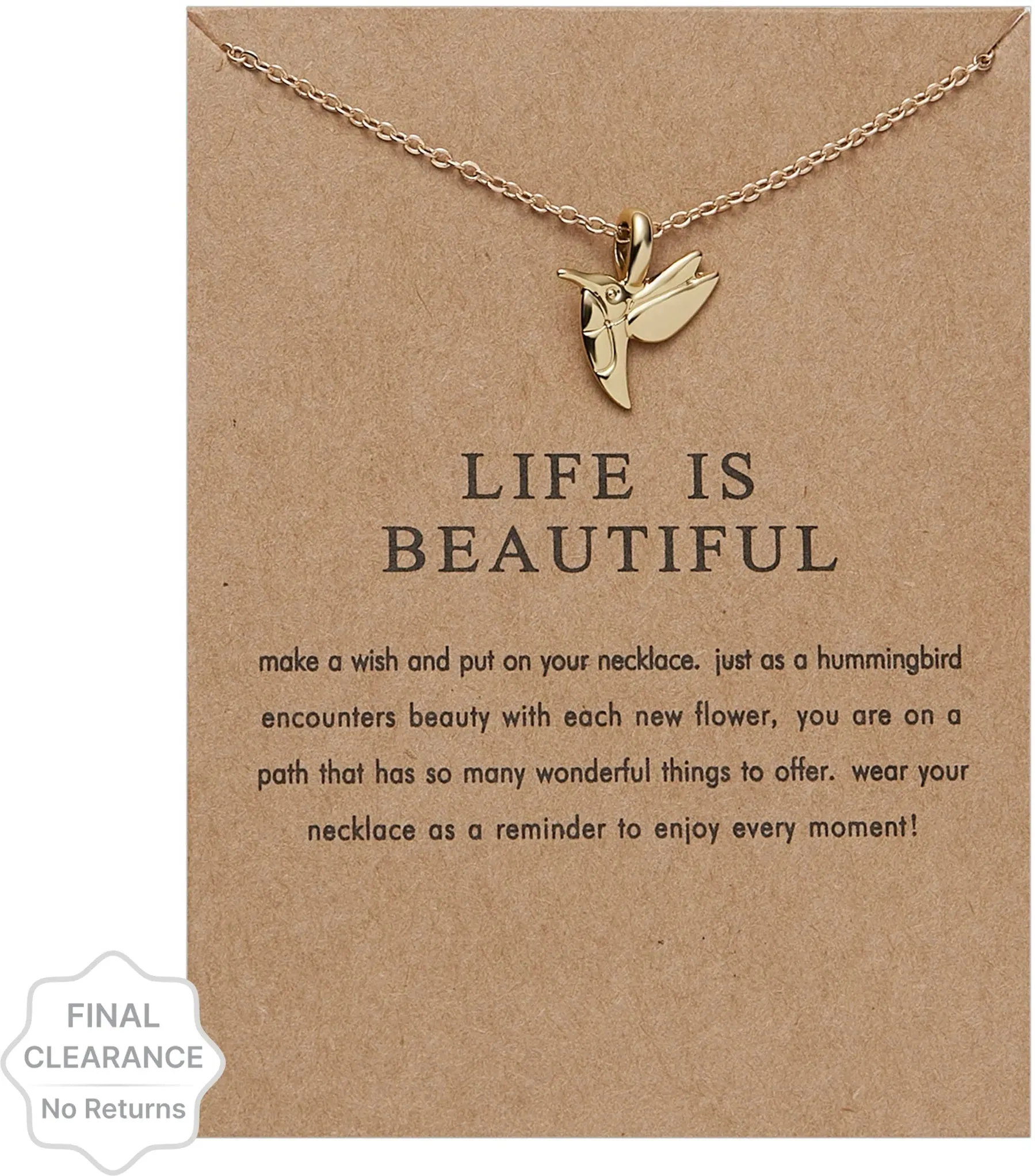 Gold Plated Dragonfly Life Is Beautiful Card Necklace For Women & Girls Alloy Necklace