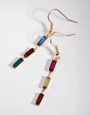 Gold Triple Stone Drop Earrings