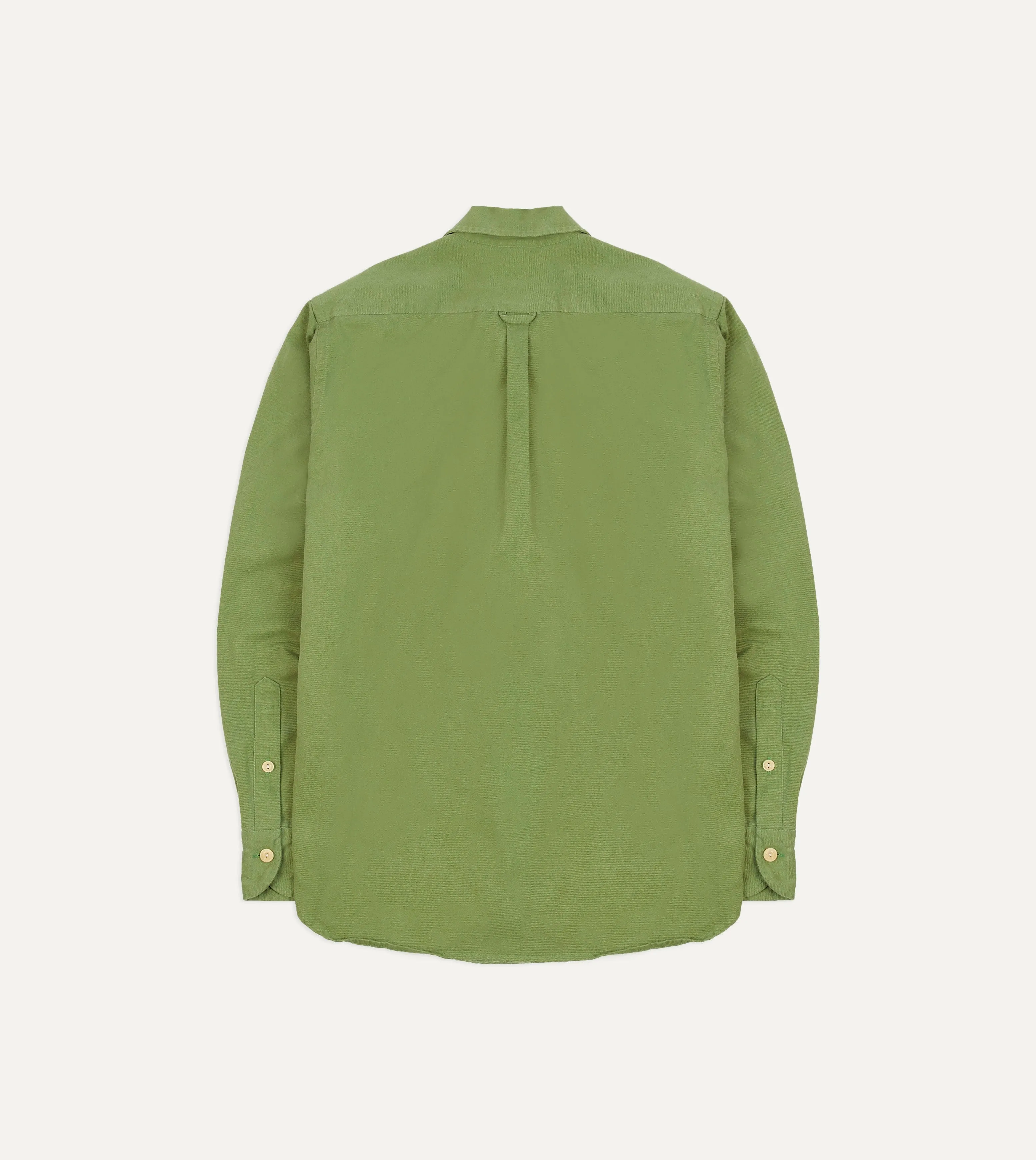 Green Brushed Cotton Twill Camp Collar Long Sleeve Shirt