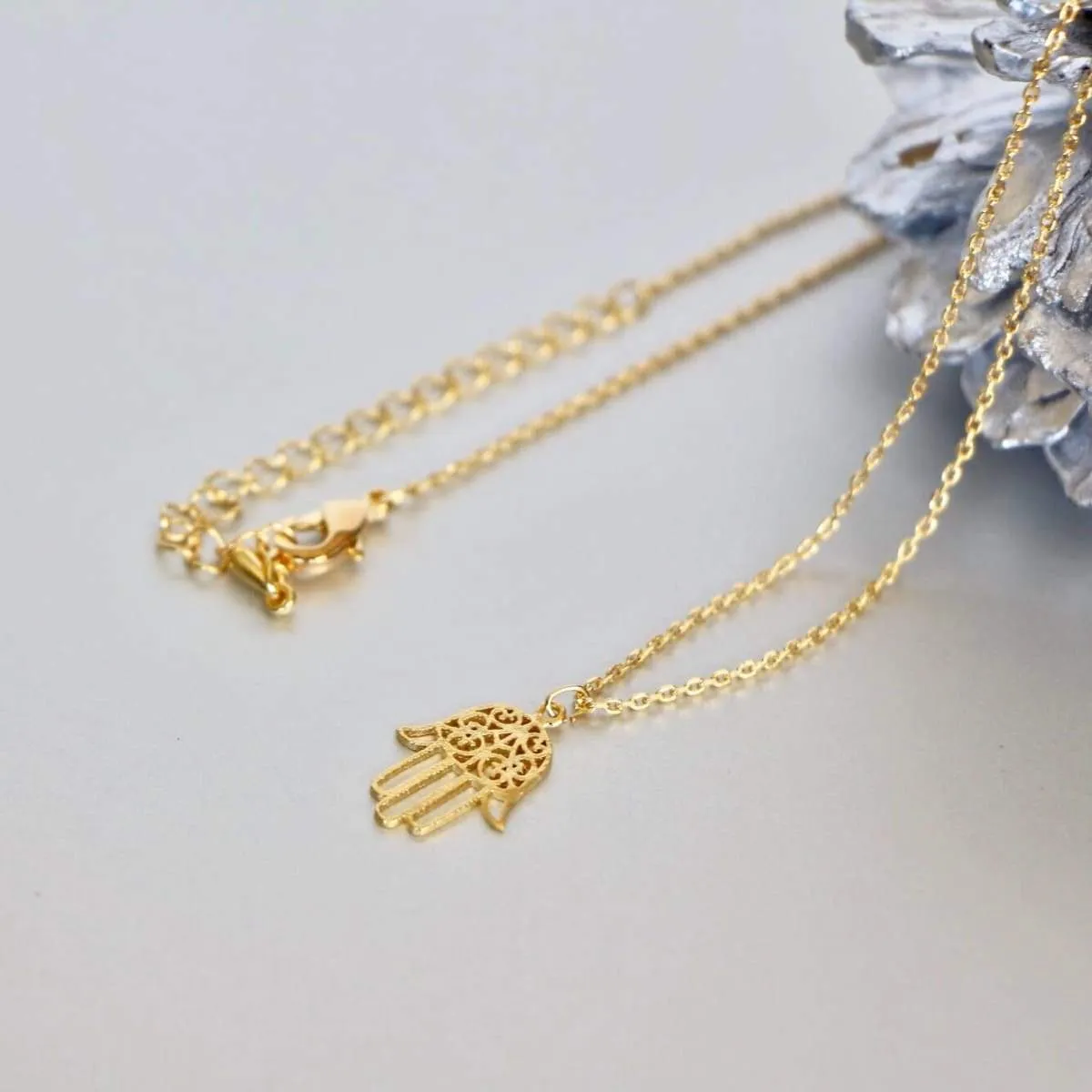 Hamsa Necklace Set of 2, Gold And Rhodium Hamsa Charm, Rhodium And Gold Dipped Necklace, Minimalist Necklace (SN101/102)