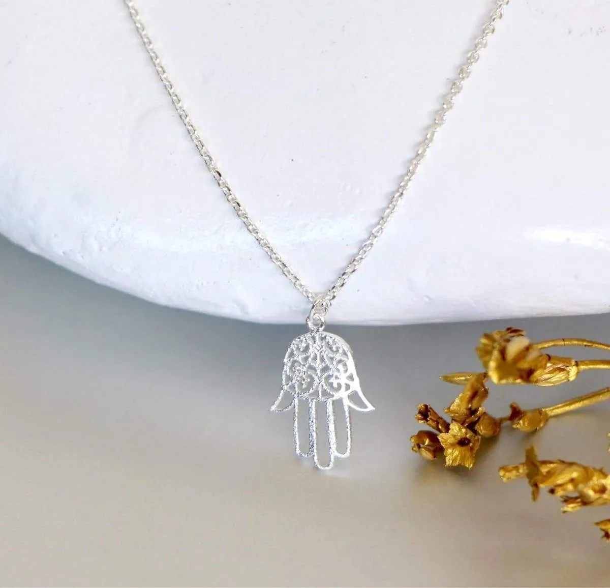 Hamsa Necklace Set of 2, Gold And Rhodium Hamsa Charm, Rhodium And Gold Dipped Necklace, Minimalist Necklace (SN101/102)