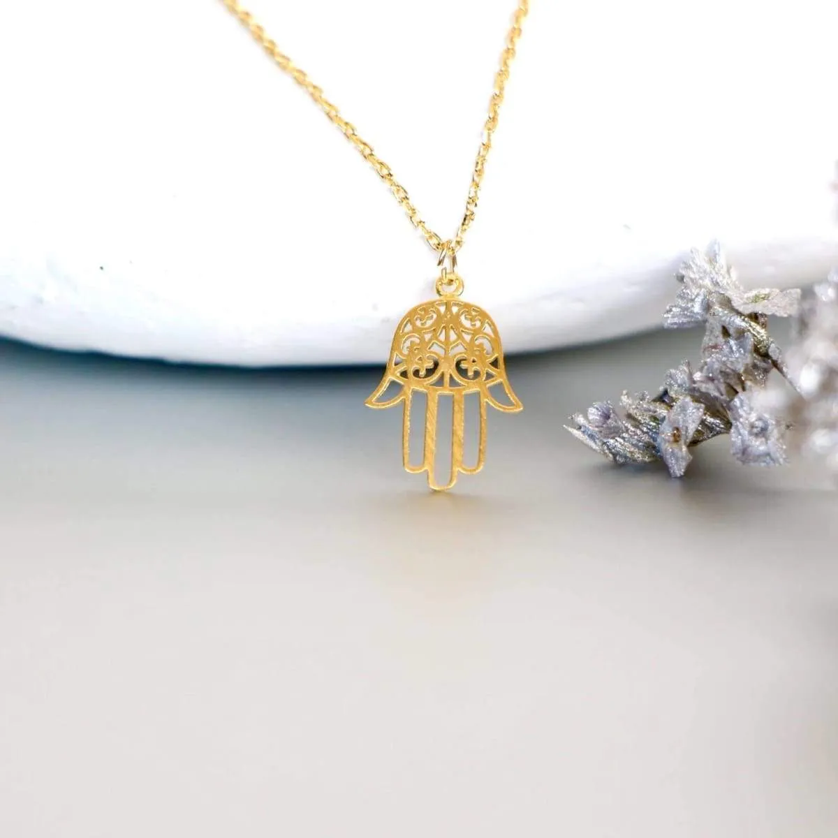 Hamsa Necklace Set of 2, Gold And Rhodium Hamsa Charm, Rhodium And Gold Dipped Necklace, Minimalist Necklace (SN101/102)