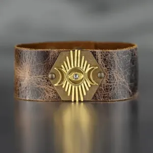 KBD Studio Jewelry Midsize Leather Cuff Eye Moon & Stone