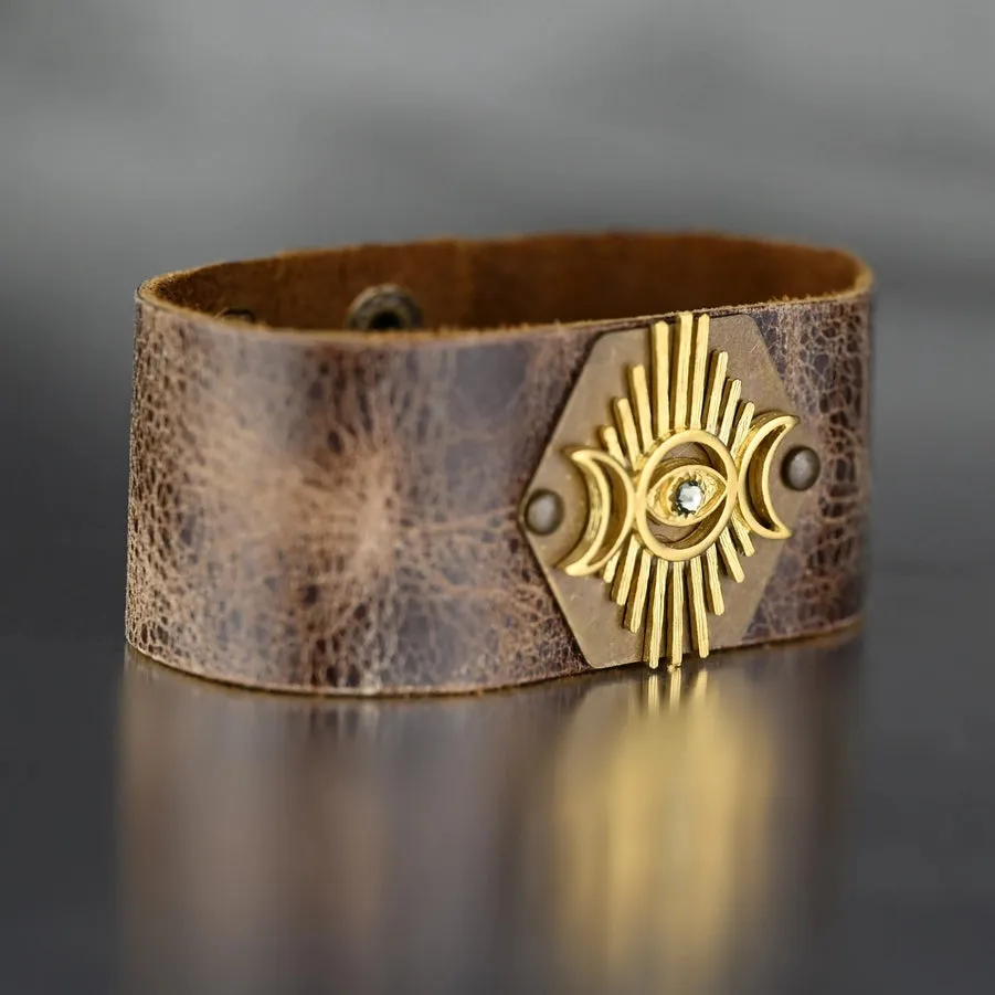 KBD Studio Jewelry Midsize Leather Cuff Eye Moon & Stone