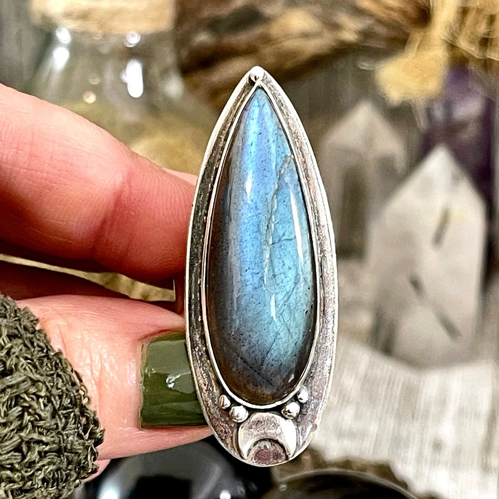 Labradorite Ring Magic Moon Blue Crystal Ring / Designed by FOXLARK Adjustable Size 6 7 8 9 10