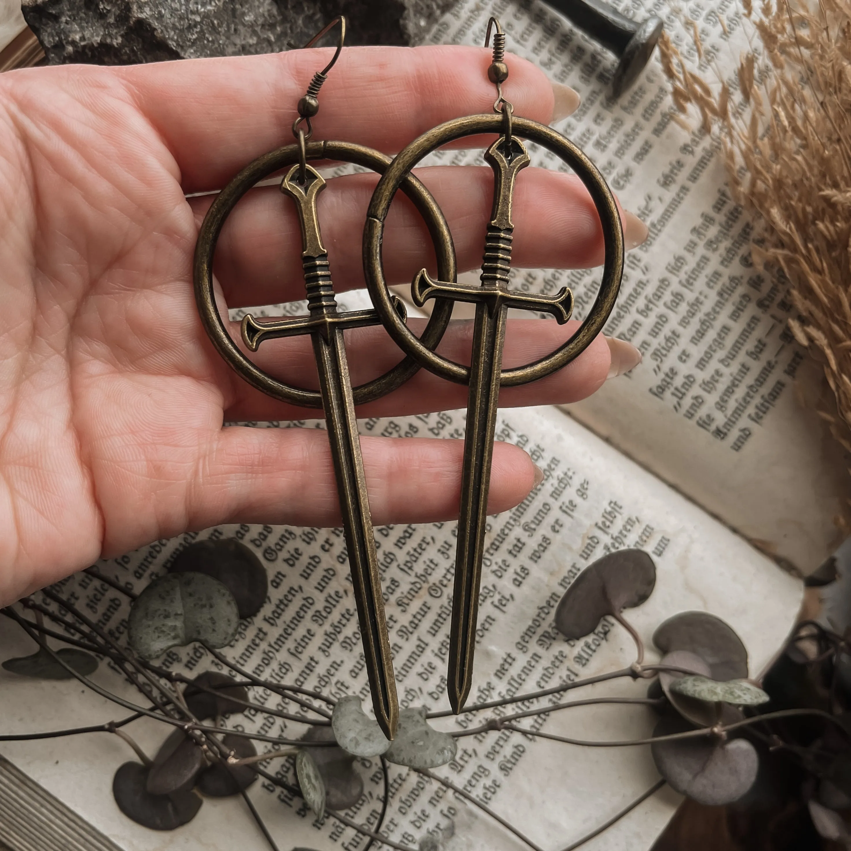 Large Bronze Sword Earrings