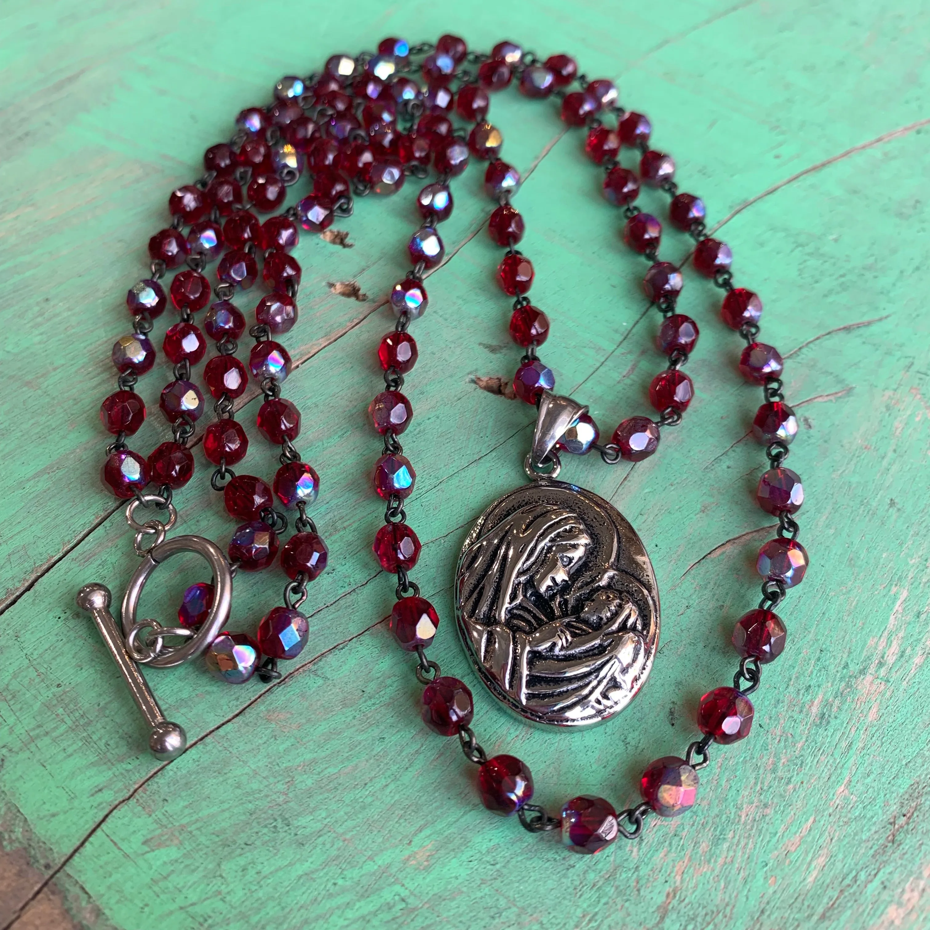 Madonna and Child Double Strand Necklace Set