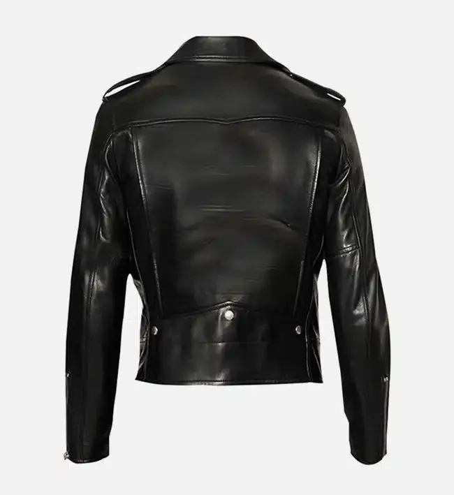 Men's Classic Belted Black Biker Leather Jacket