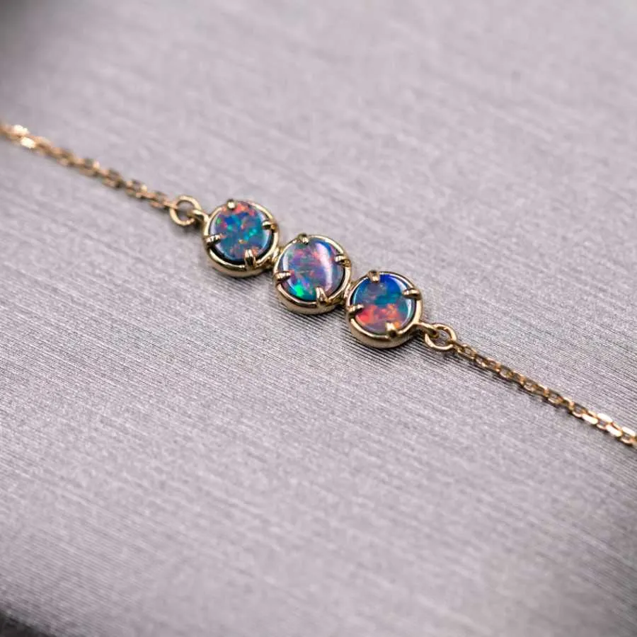 Minimalist Doublet Opal Charm Bracelet 18K Yellow Gold