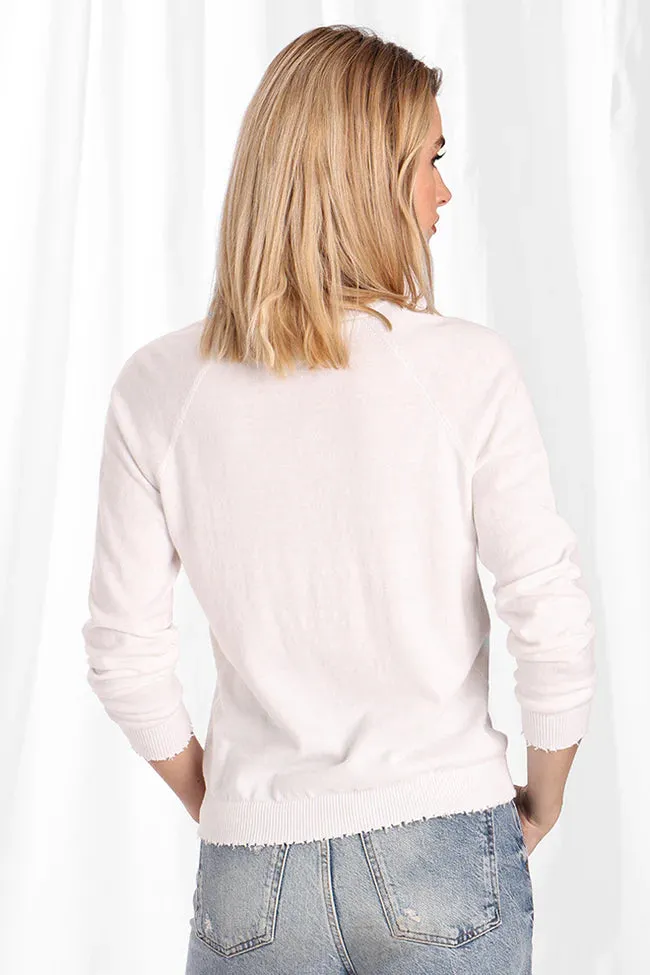 Minnie Rose Frayed Edge V-Neck