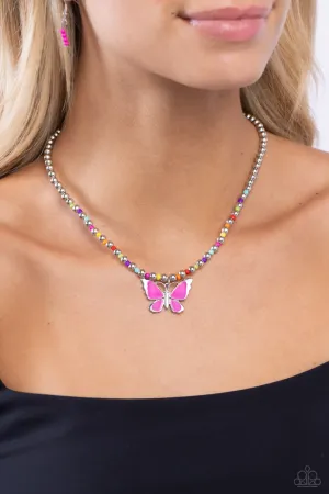 Necklaces Vibrant Flutter - Multi Pink Butterfly N2410