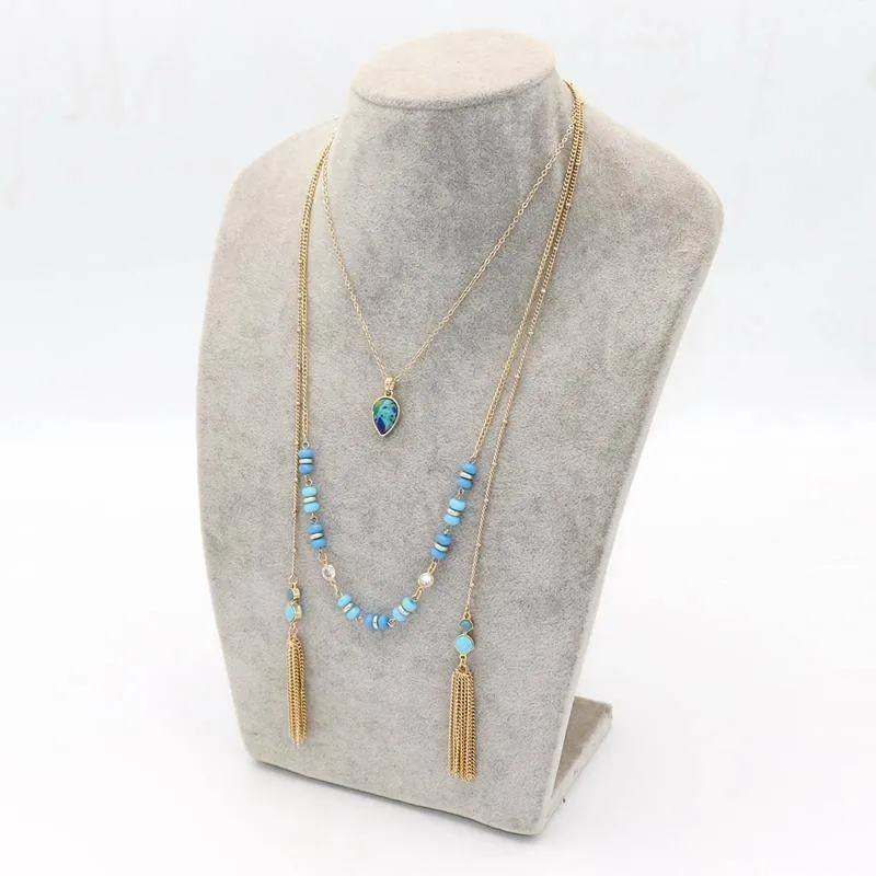 New crystal jewelry water drop Natural stone mint beads multilayer necklace double chain tassel necklaces