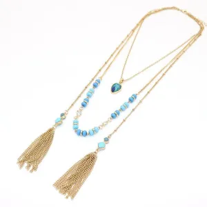 New crystal jewelry water drop Natural stone mint beads multilayer necklace double chain tassel necklaces