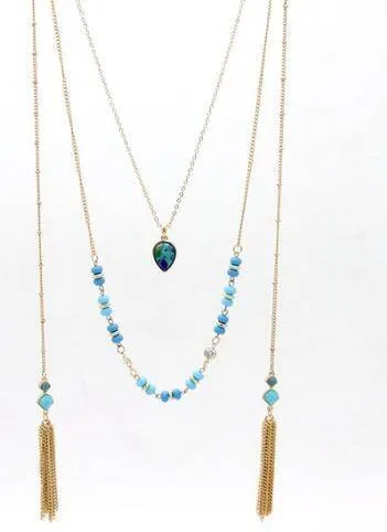 New crystal jewelry water drop Natural stone mint beads multilayer necklace double chain tassel necklaces