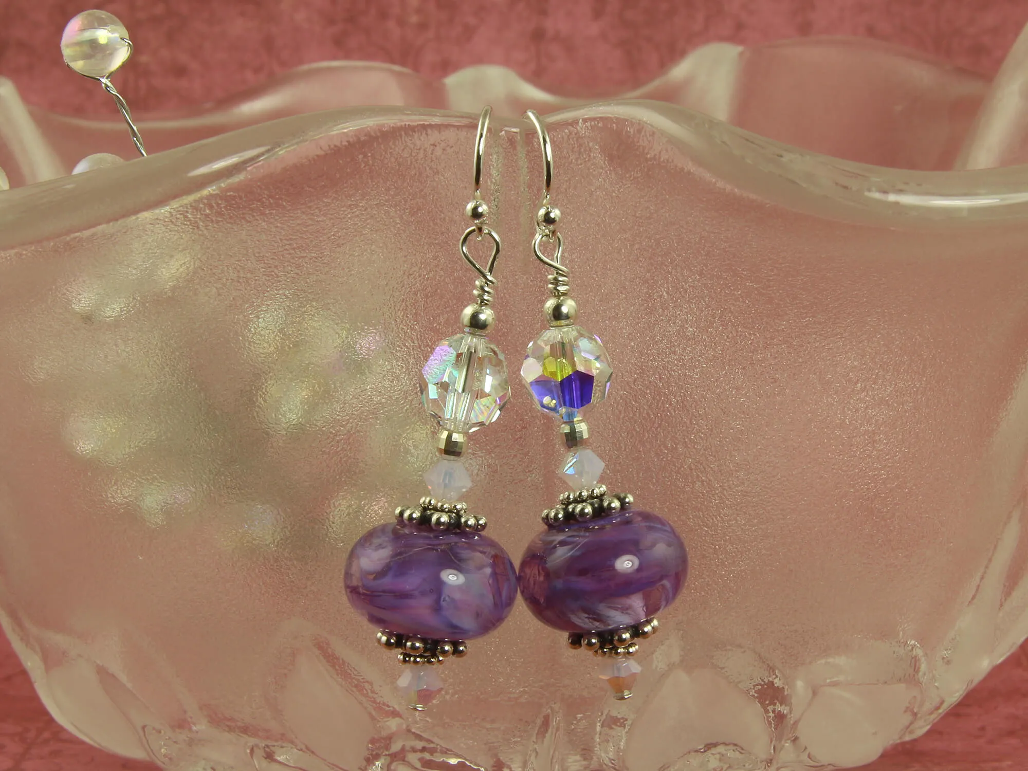 Orchid Purple Swirl Lampwork Earrings