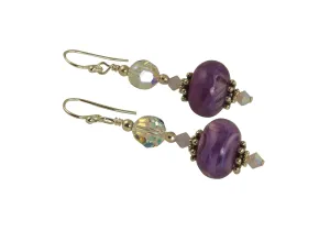 Orchid Purple Swirl Lampwork Earrings