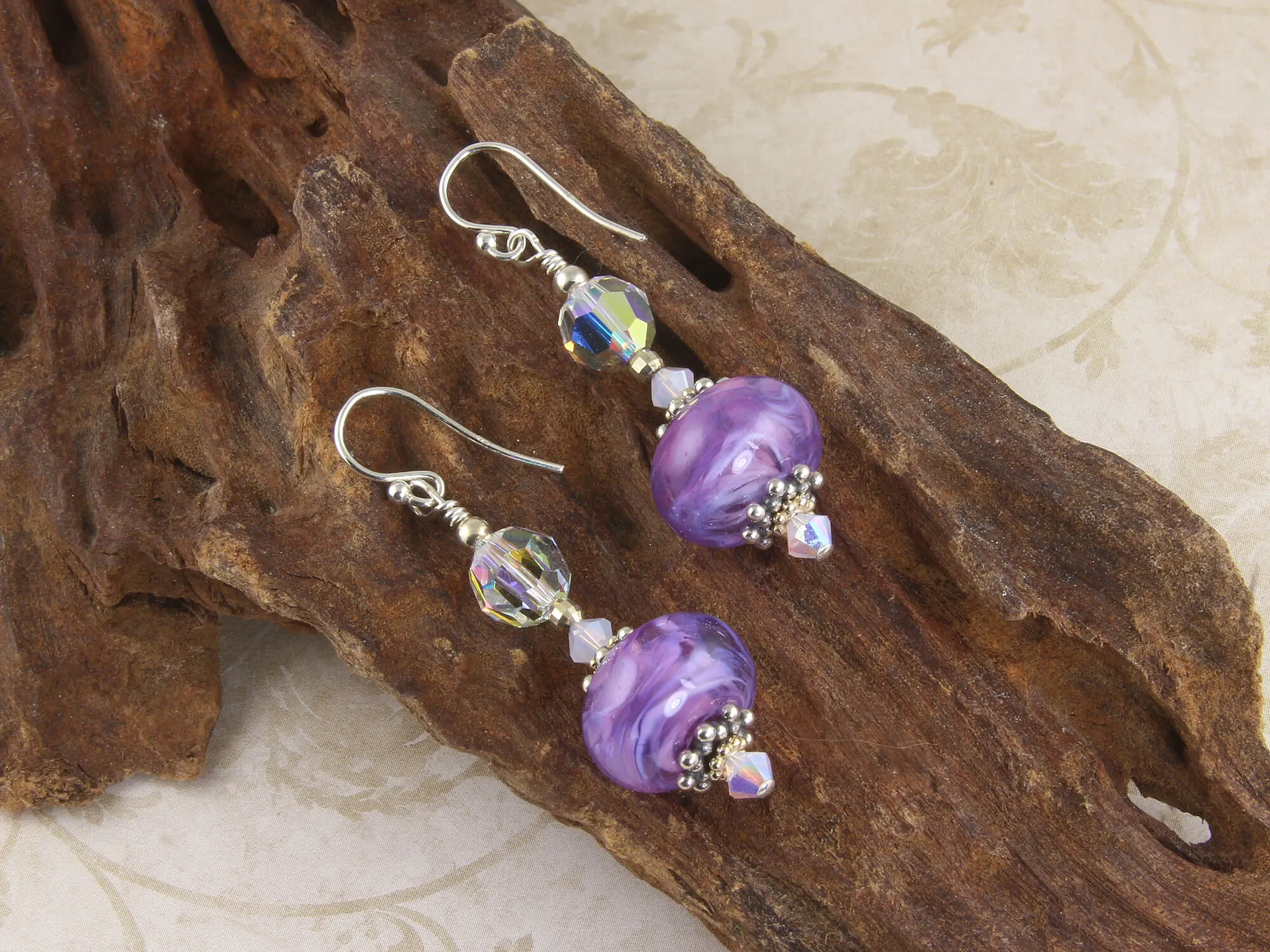 Orchid Purple Swirl Lampwork Earrings