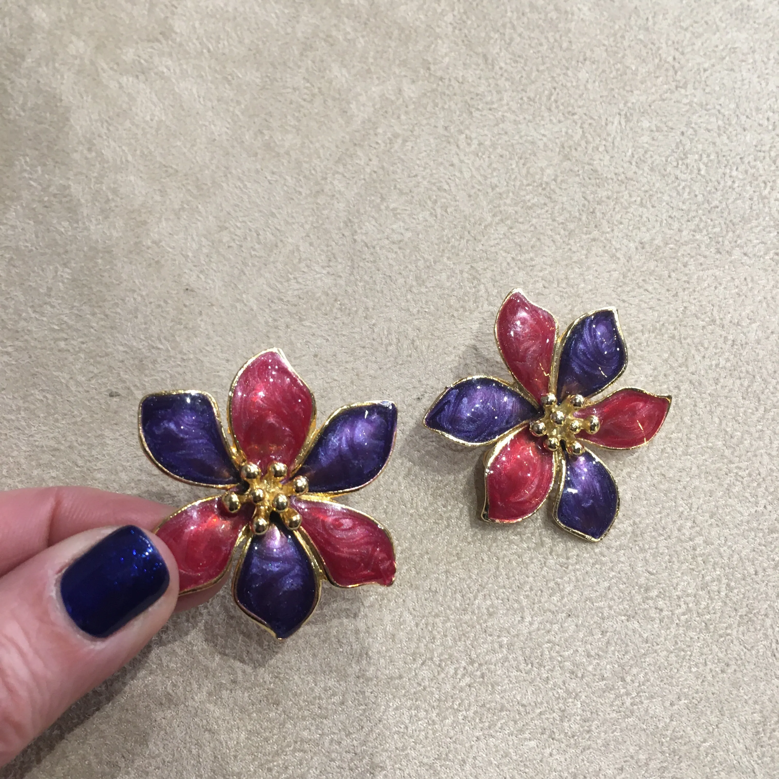 Pink Purple Vintage Enamel Flower Earrings