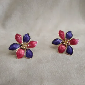 Pink Purple Vintage Enamel Flower Earrings