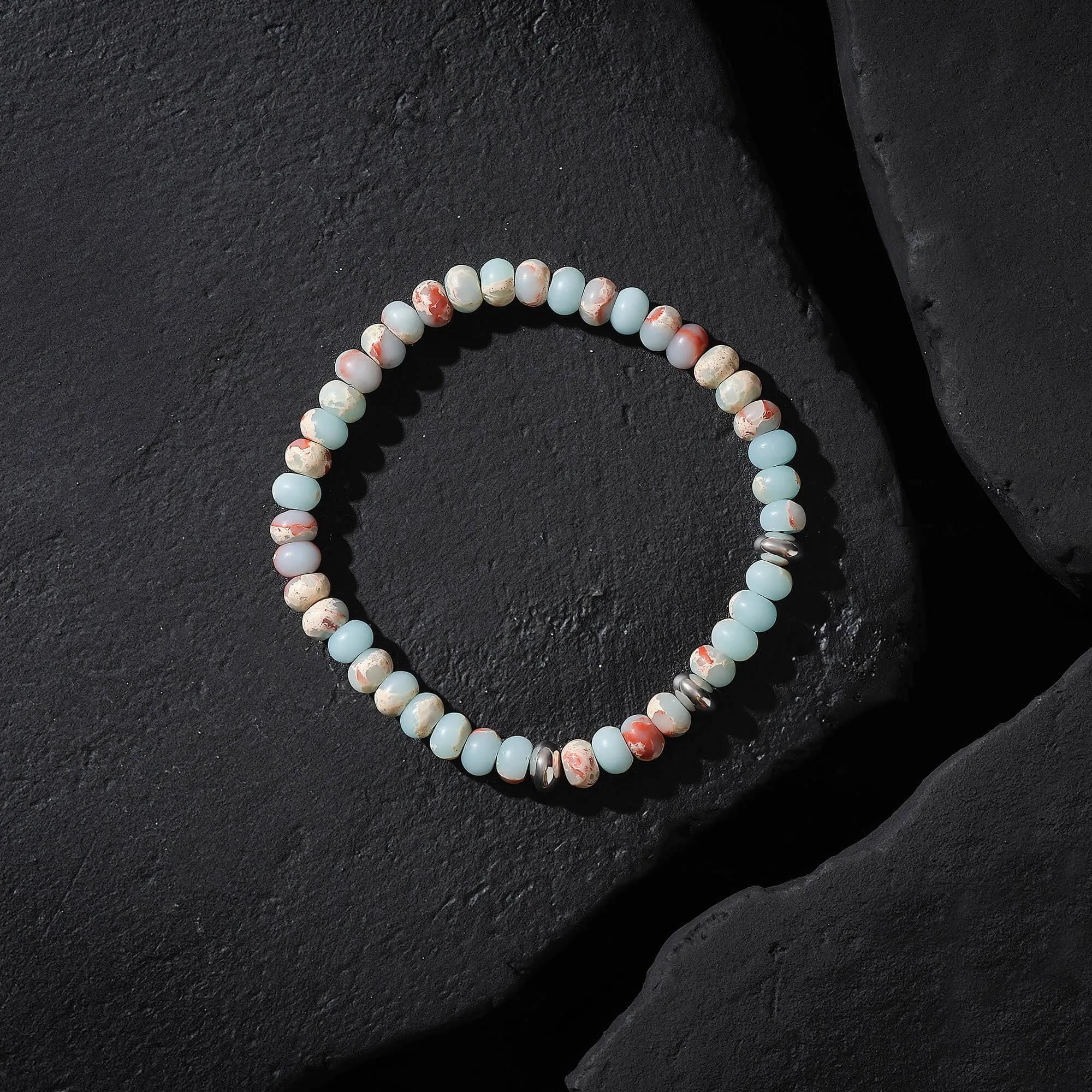 Premium Minimal Aqua Terra Rondelle Beaded Bracelet in Silver