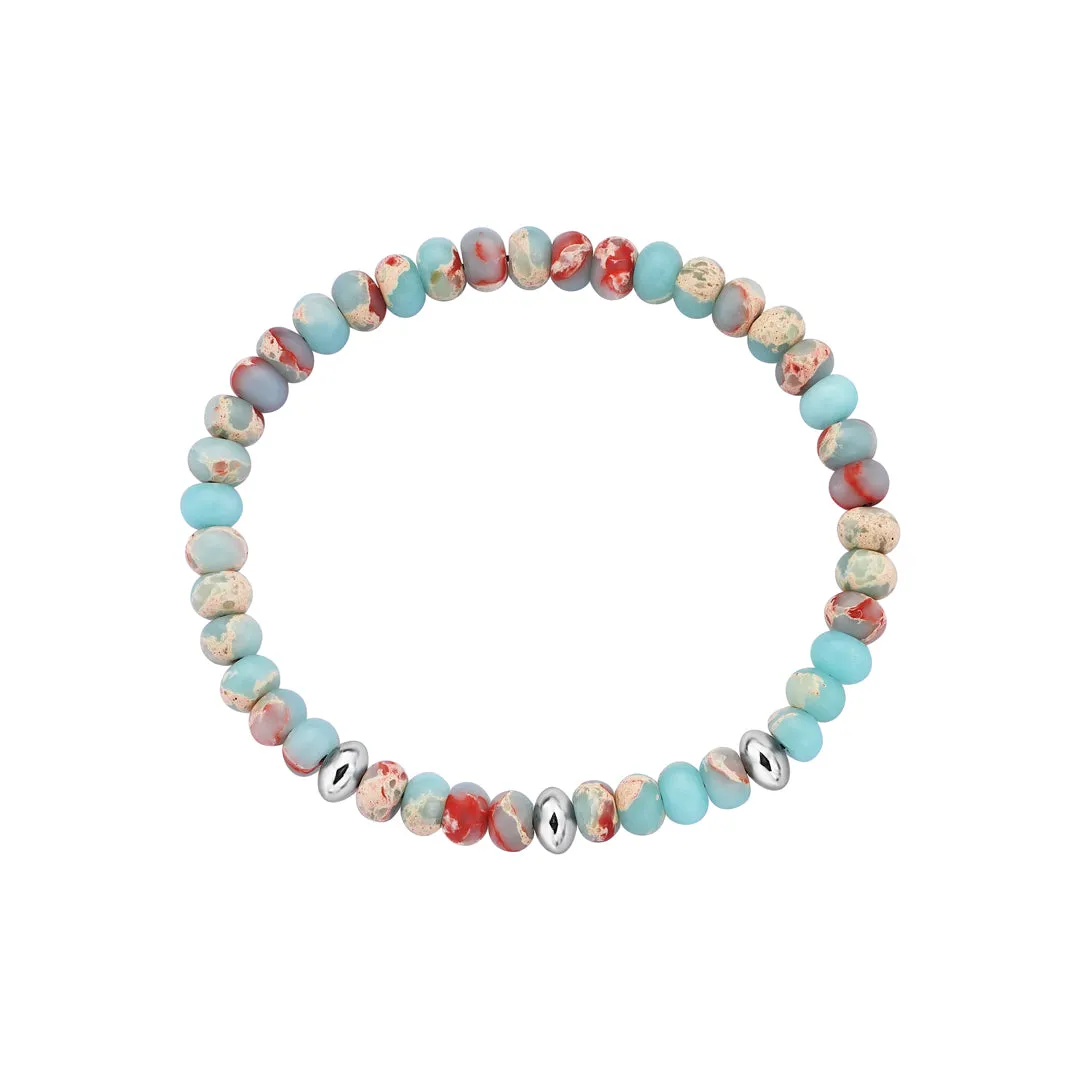 Premium Minimal Aqua Terra Rondelle Beaded Bracelet in Silver