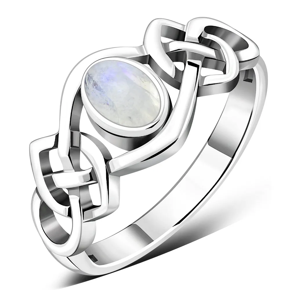 Rainbow Moonstone Celtic Silver Ring