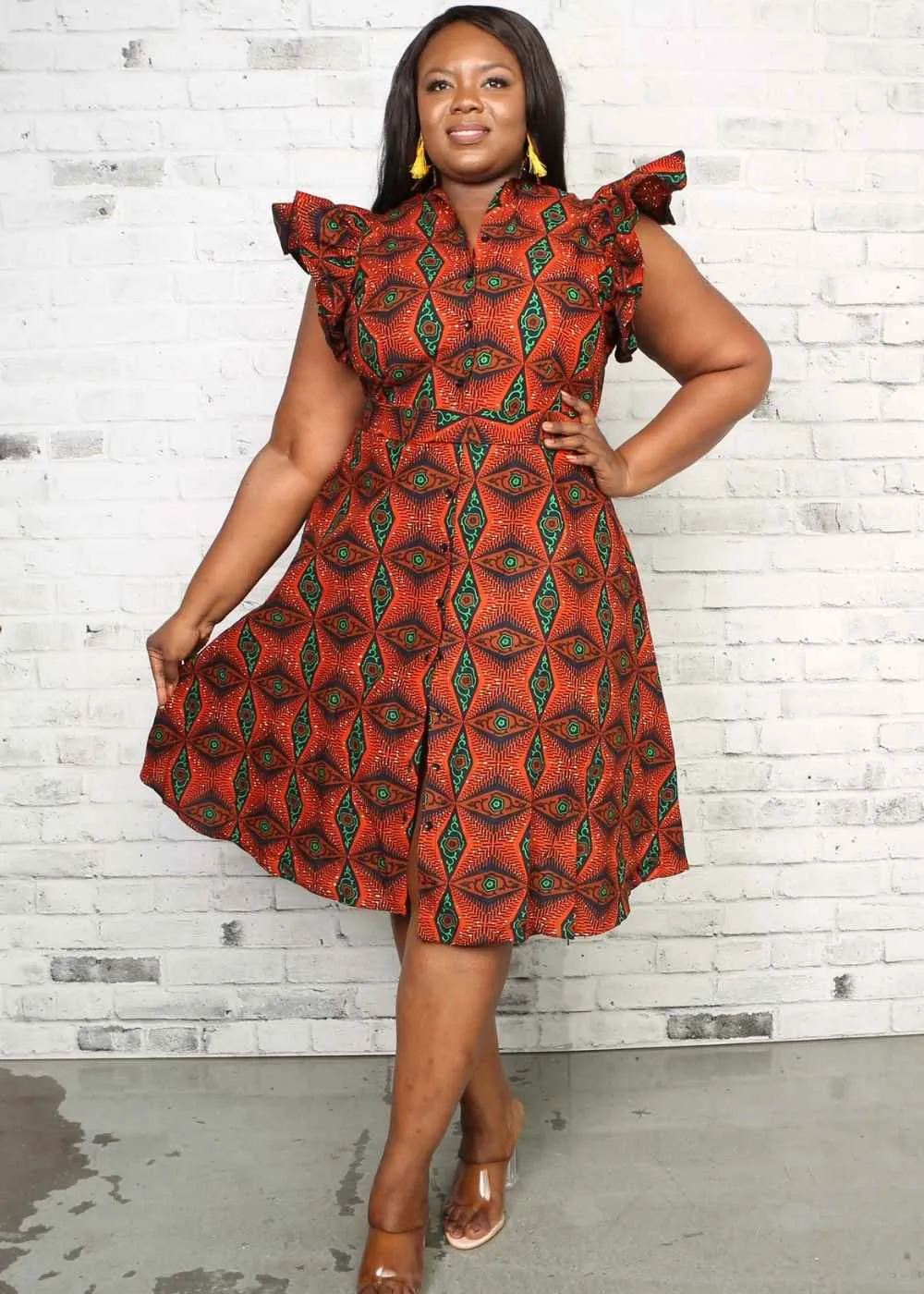 Rere Short Sleeve Flared African Print Dress For Women (Mid length)