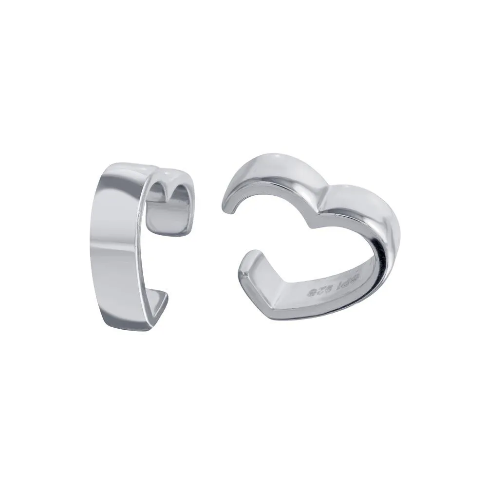 Rhodium Plated 925 Sterling Silver Heart Cuff Earring - STE01295-RH