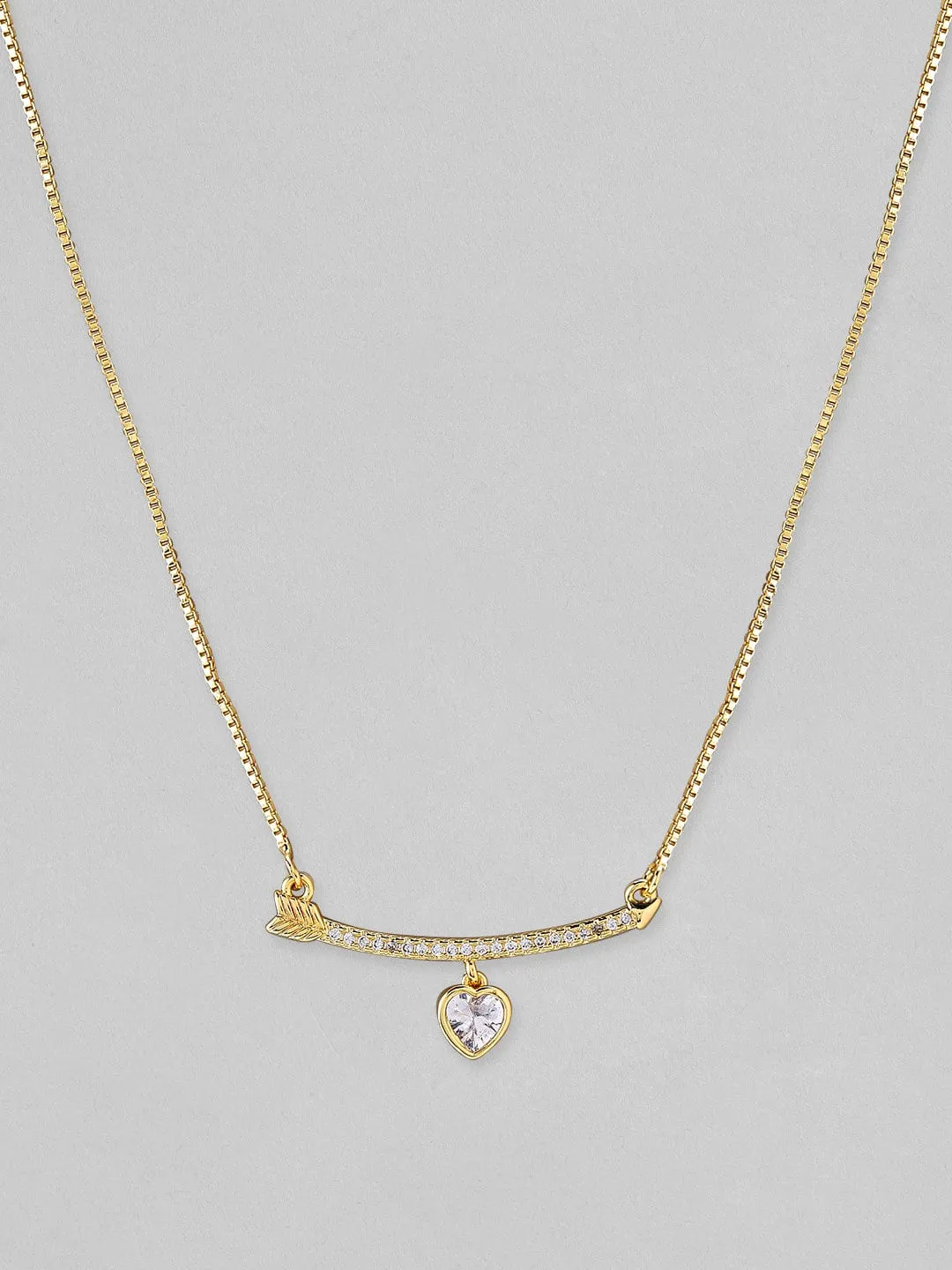 Rubans Voguish 18K Gold Plated Stainless Steel Waterproof Chain With Zircon Studded Pendant And Heart Charm.