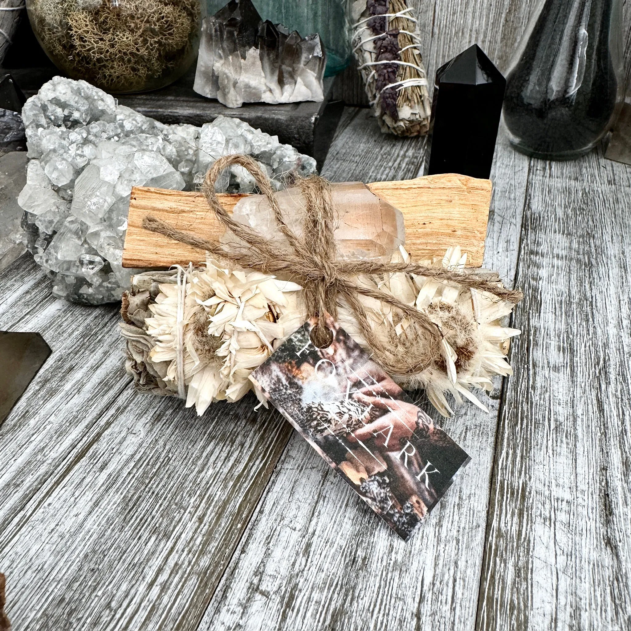 Sage Crystal Bundle with White Sage Palo Santo Clear Quartz / Foxlark Cleansing & Protection Kit