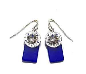 Sand Dollar Earrings - Blue Glass