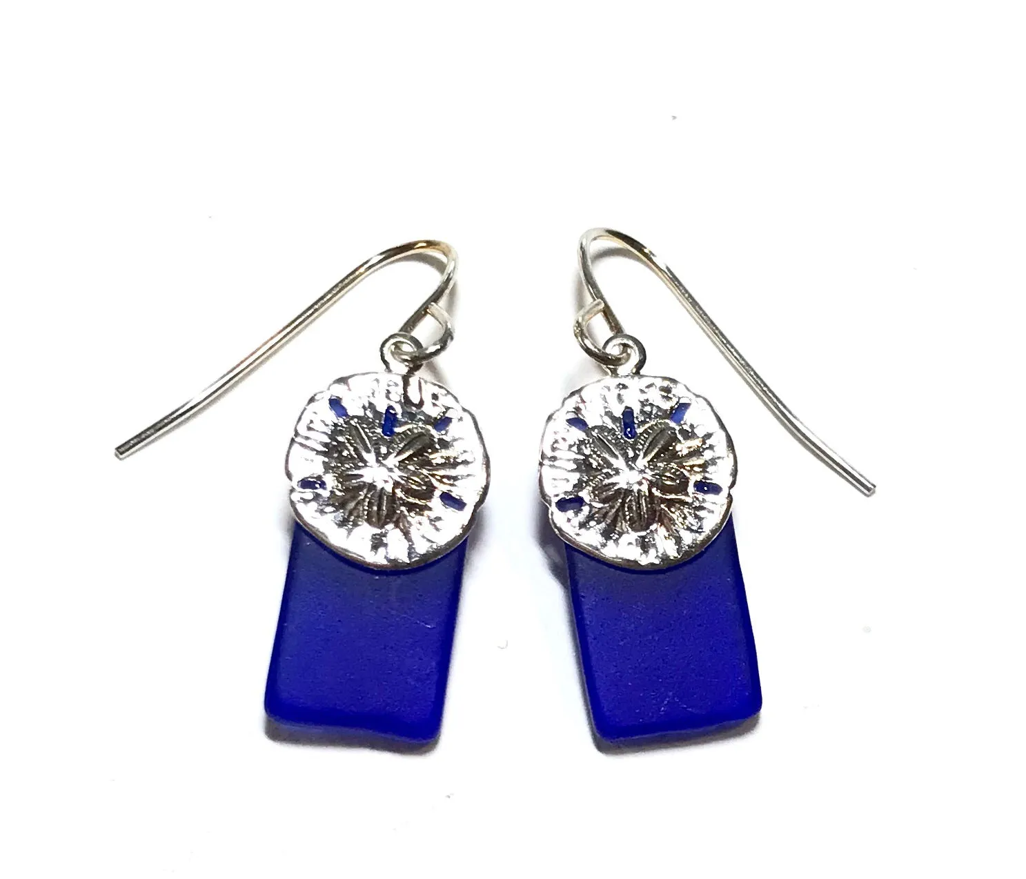 Sand Dollar Earrings - Blue Glass