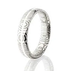 Silver and Damascus Steel Ring, Damascus Ring with Silver Inlay