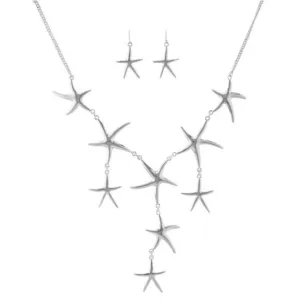 Silver Starfish Statement Necklace and Earrings